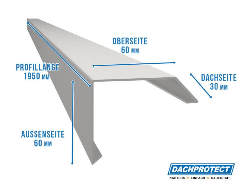 Dachrandprofil ISOS, 195cm, Silber RAL 9006 stranggepresst, Materialstärke: 1,5 mm